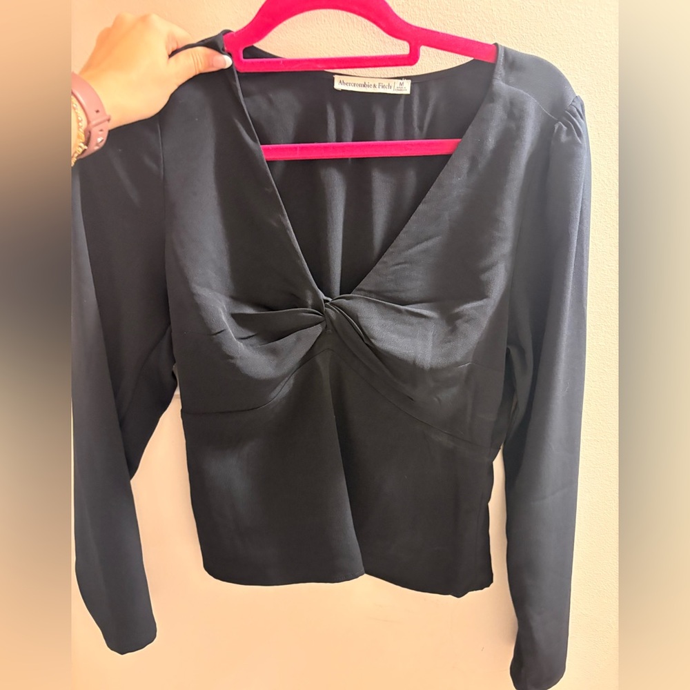 Abercrombie & Fitch Black Twist-Knot Long Sleeve Blouse